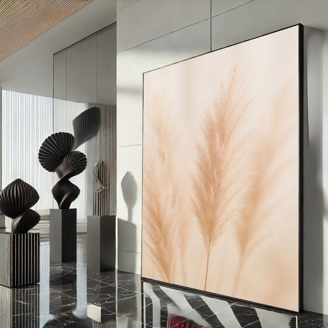 Beige Pampas Grass Stems Minimal Soft Botanical Neutral Art Poster
