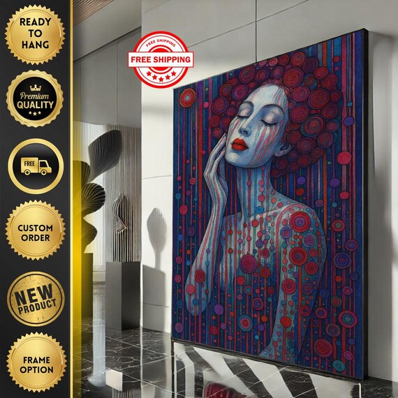 Klimt Style Woman Concentric Circles Decorative Portrait Art Poster