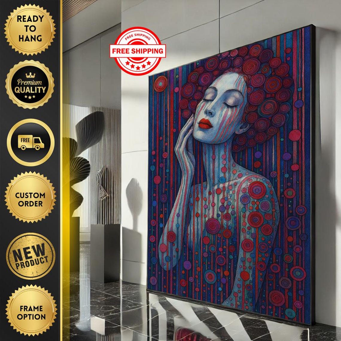 Klimt Style Woman Concentric Circles Decorative Portrait Art Poster