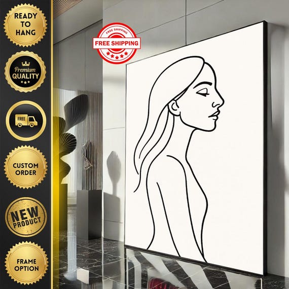 Minimalist Line Art Woman Canvas Wall Print Modern Black And White Living Room Decor Ready To Hang