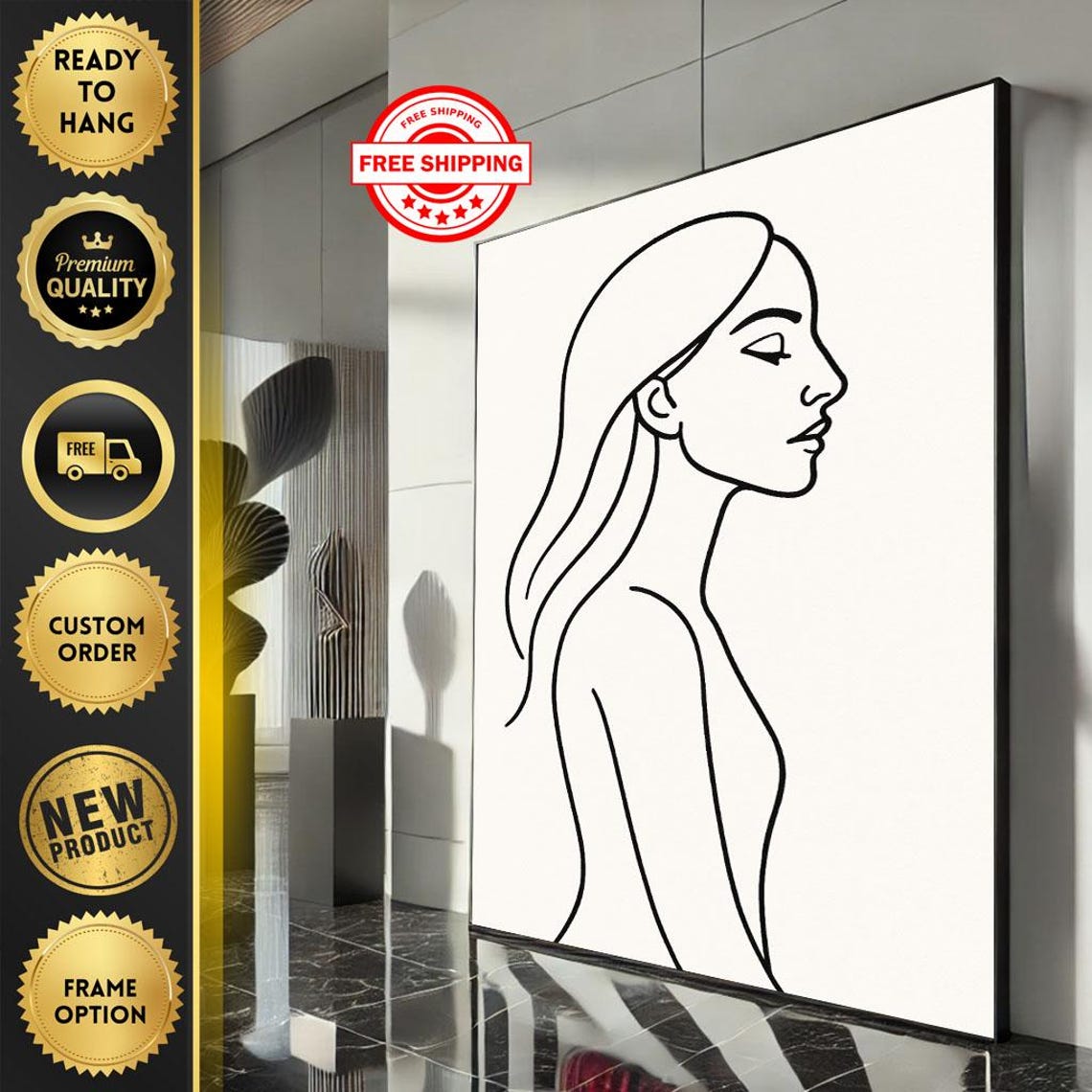 Elegant Continuous Line Art Woman Portrait Minimalist Poster