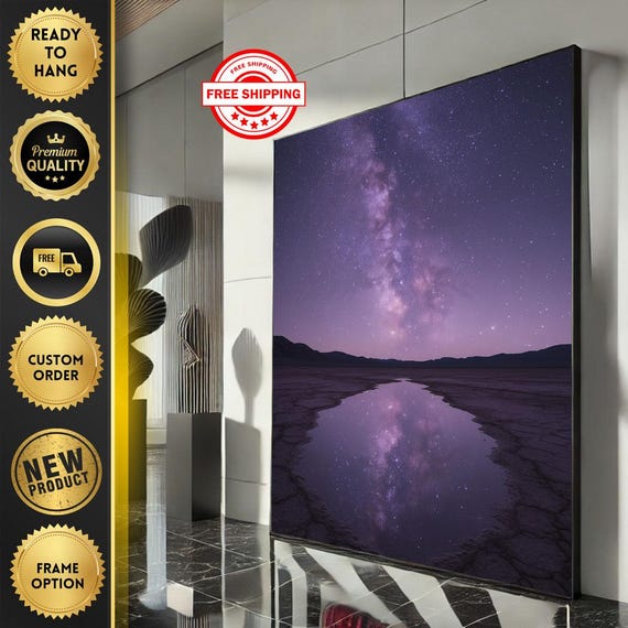 Serene Night Sky Reflection Canvas Wall Art Print Purple And Blue Living Room Decor Ready To Hang Luxury Gift
