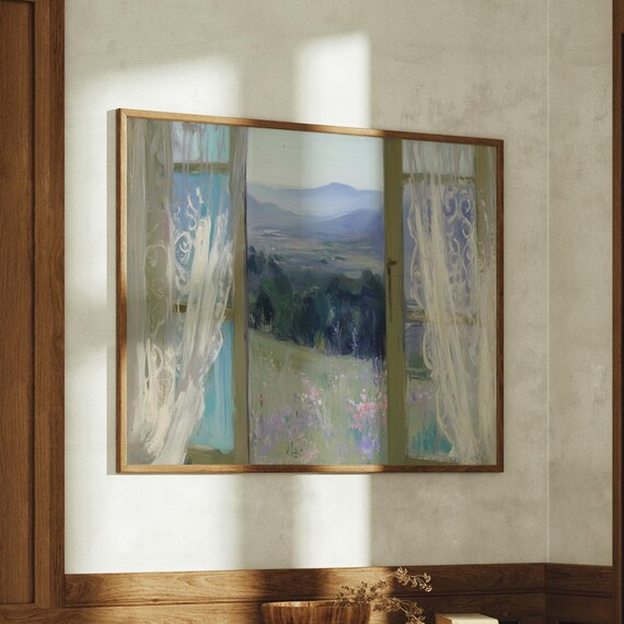 Open Window Overlooking Rolling Hills Impressionist Landscape Poster