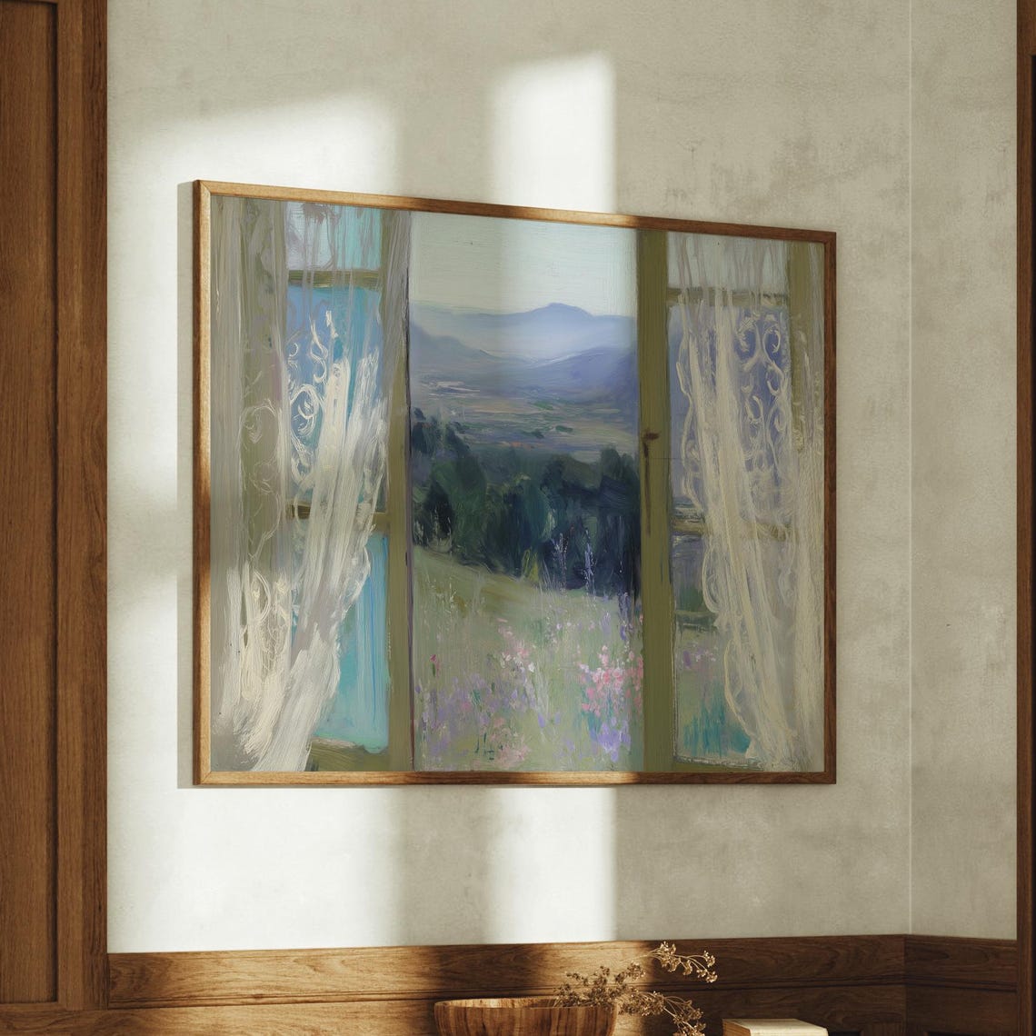 Open Window Overlooking Rolling Hills Impressionist Landscape Poster