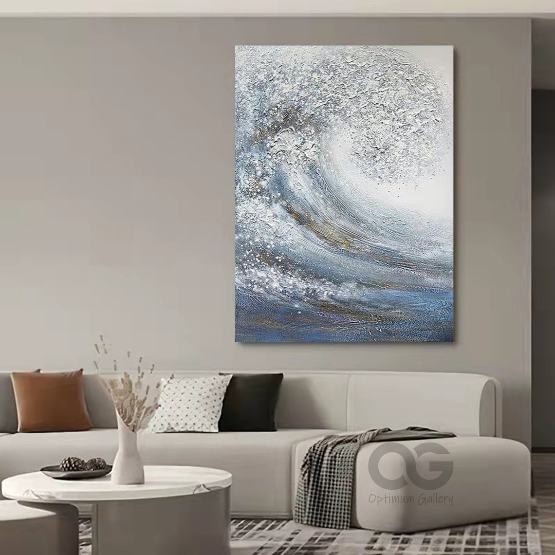 Giant Curling Blue White Ocean Wave Textured Dramatic Art Poster - Image 2