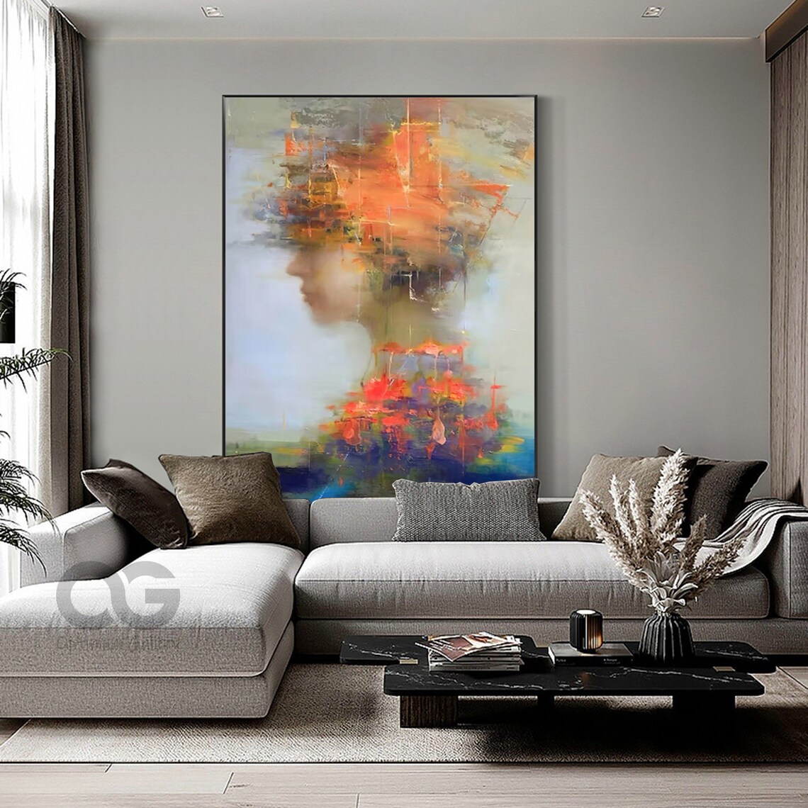 Fiery Orange Hair Woman Profile Flame Like Abstract Painted Portrait Poster - Image 4