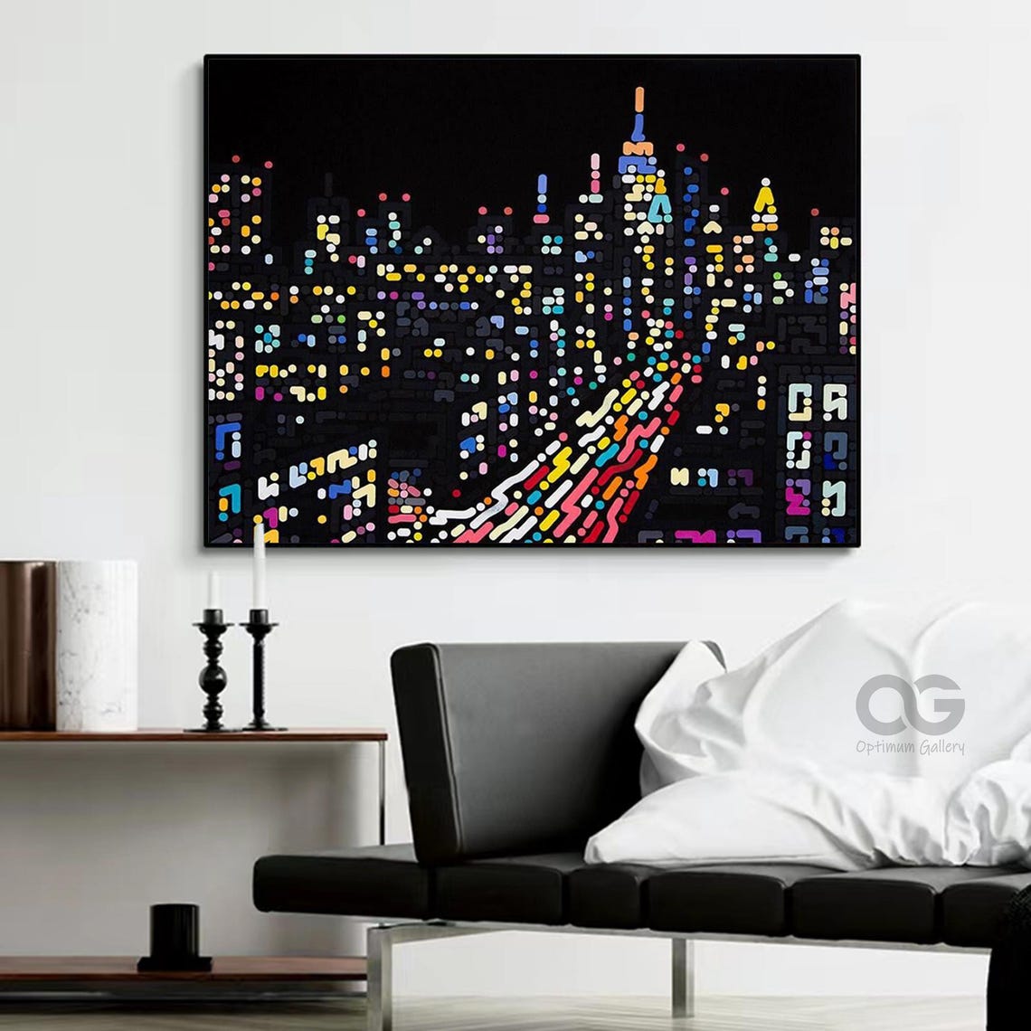 New York City Night Skyline Empire State Lights Dotted City Art Poster - Image 3