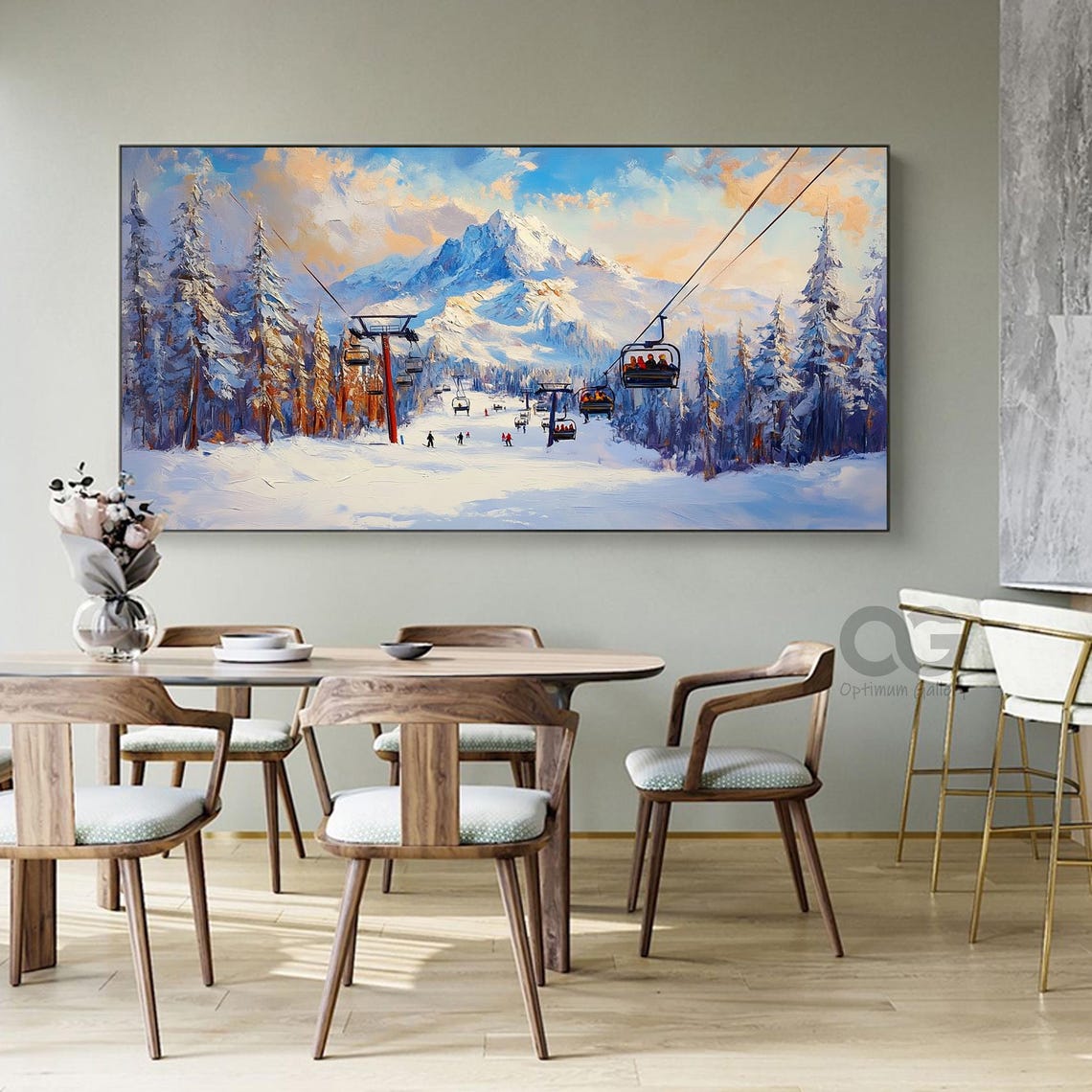 Golden Hour Ski Slope Chairlifts Pine Forest Mountain Peak Poster - Image 3