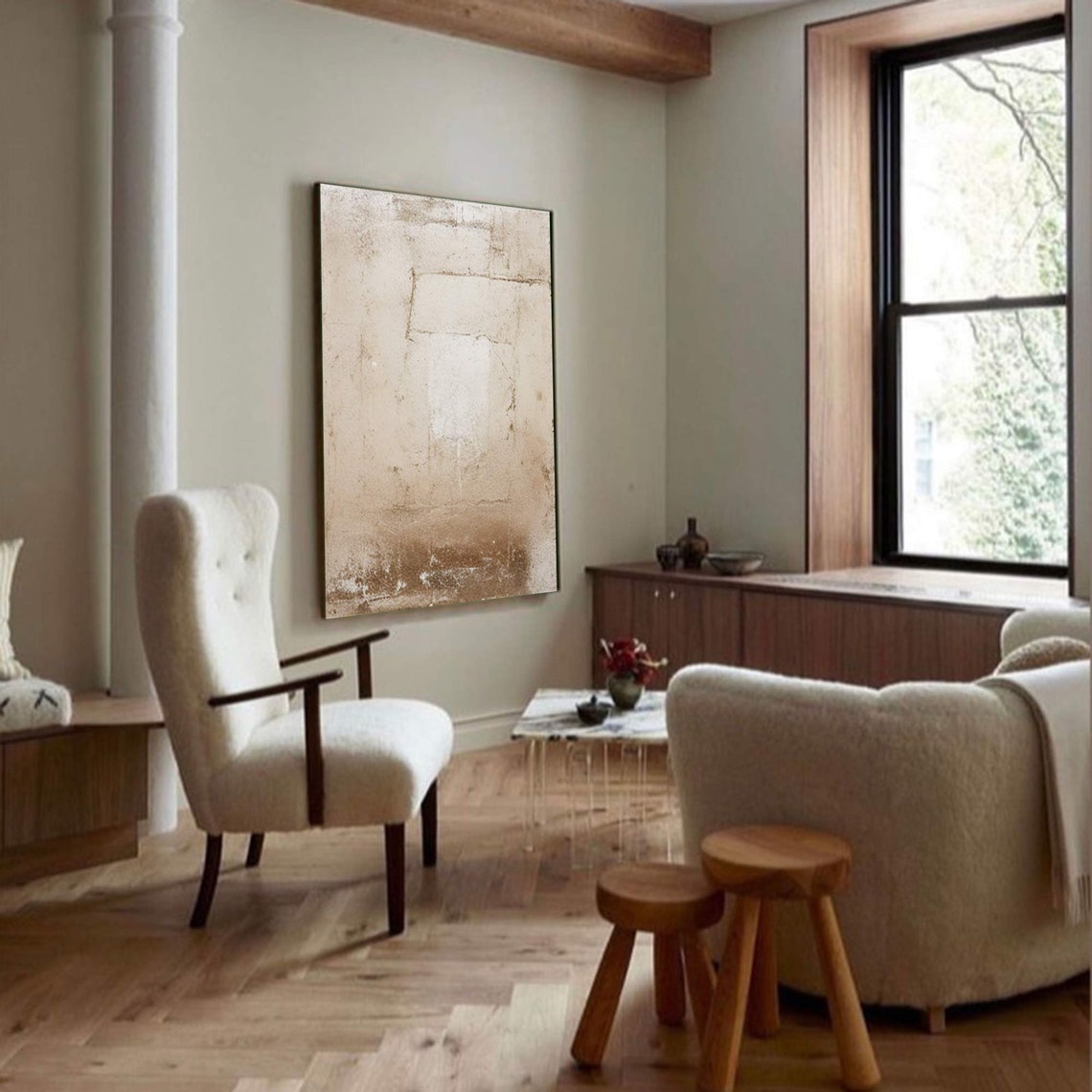 Vertical Beige Plaster Texture Wabi Sabi Abstract Neutral Wall Poster - Image 2