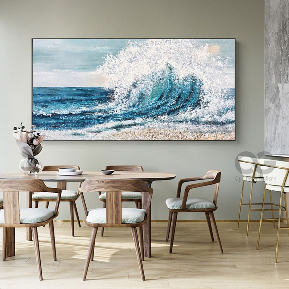 Panoramic Turquoise Wave Crashing White Spray Blue Ocean Art Poster - Image 4