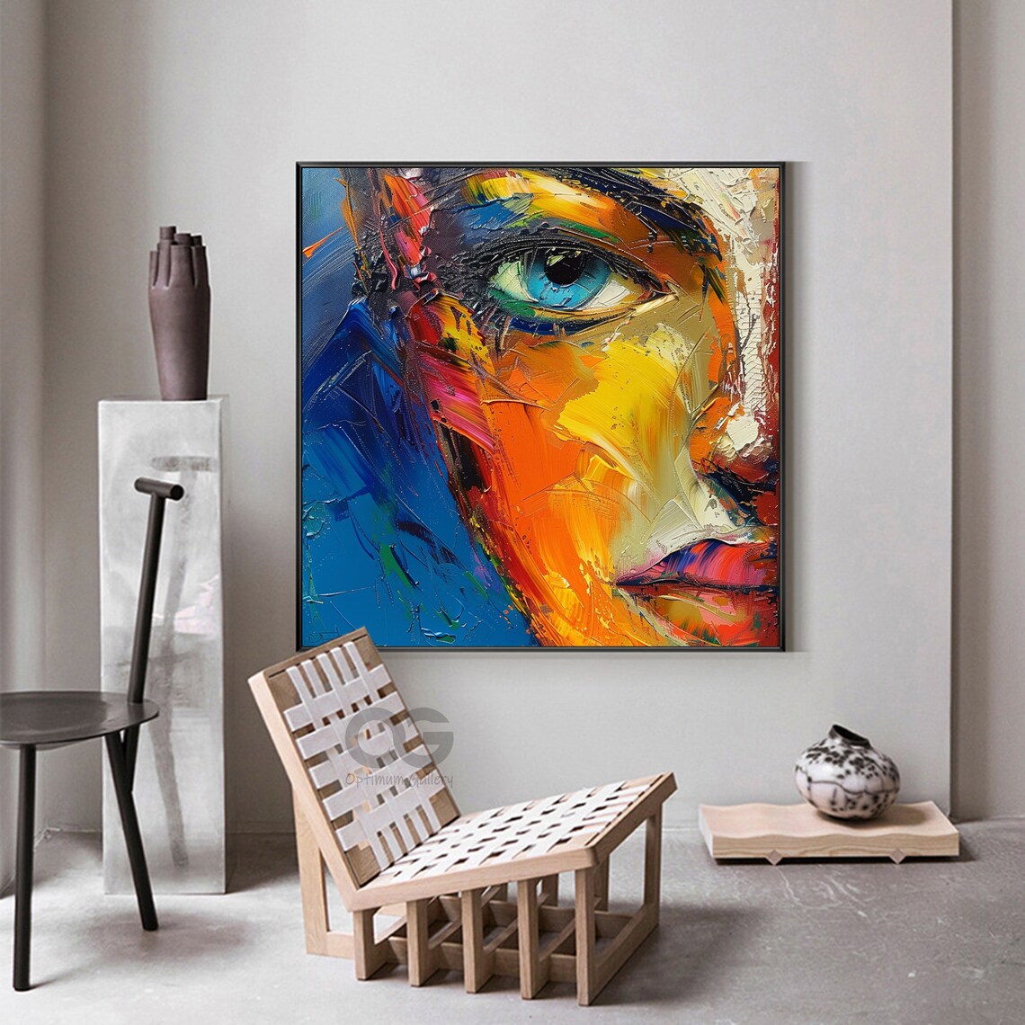 Blue Eye Close Up Impasto Abstract Bold Orange Yellow Textured Art Poster - Image 3