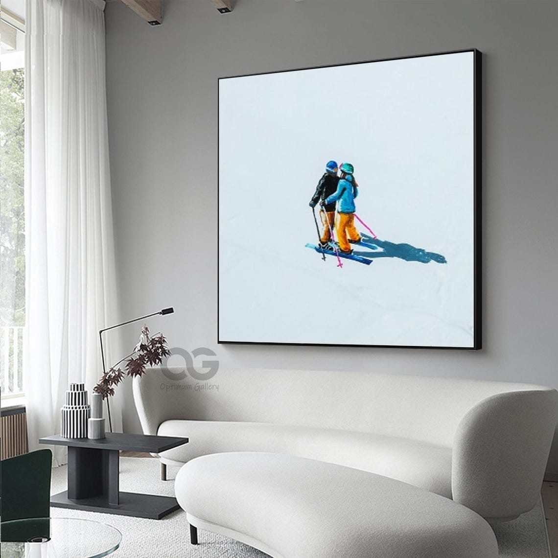 Minimalist Skiing Couple Colorful Snow Slope Modern Sports Art Poster - Image 3