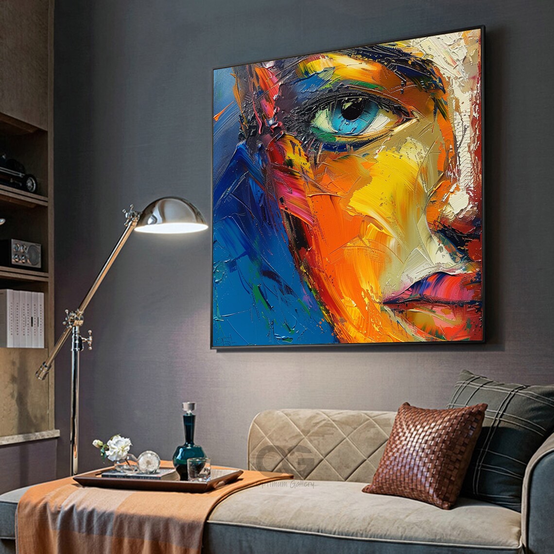 Blue Eye Close Up Impasto Abstract Bold Orange Yellow Textured Art Poster - Image 2