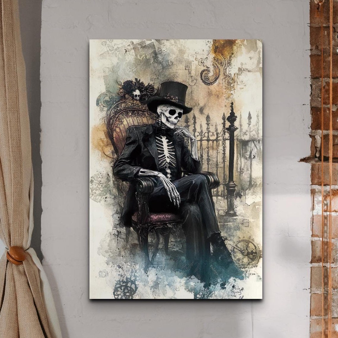 Gentleman Skeleton In Top Hat Seated Portrait Victorian Art Poster