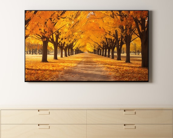 Golden Autumn Tree Lined Avenue Fall Foliage Landscape Wall Art