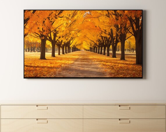 Samsung Frame Tv Art Autumn Trees Lane Ai Gen Instant Colorful Fall Forest Trail For Leaves