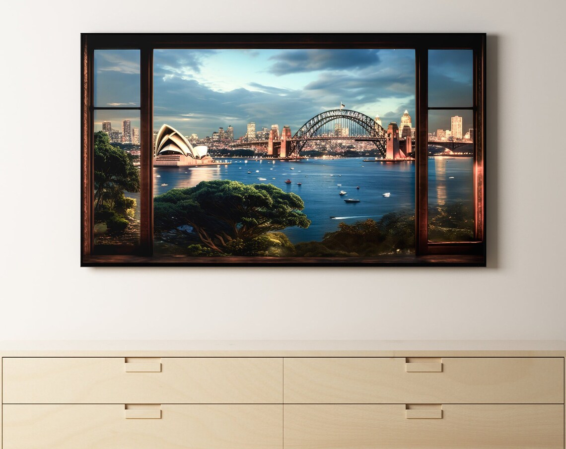 Sydney Australia Window Illustration, Skyline Travel Poster