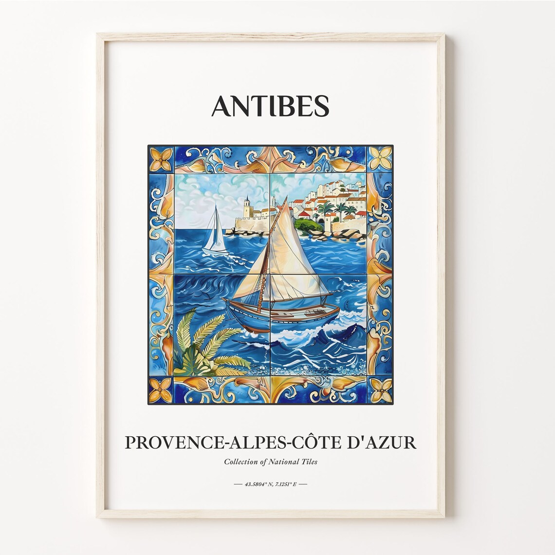 Antibes French Riviera Sailboat Coastal Tile Mural Artwork Poster