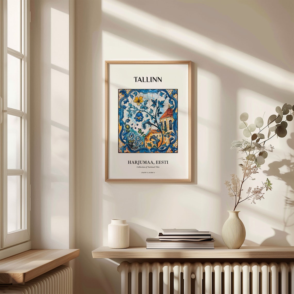 Tallinn Estonia Old Town Tower Floral Vine Tile Artwork Poster - Image 3