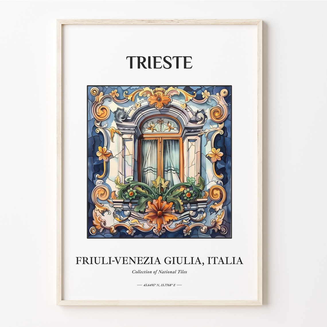 Trieste Italy Ornate Baroque Tile Window Watercolor Artwork Poster