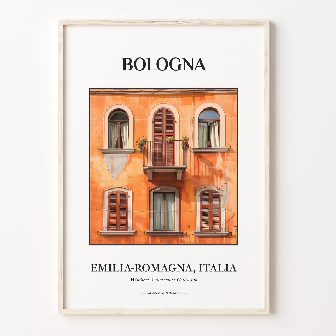 Bologna Italy Orange Facade Windows Watercolor Home Decor Poster
