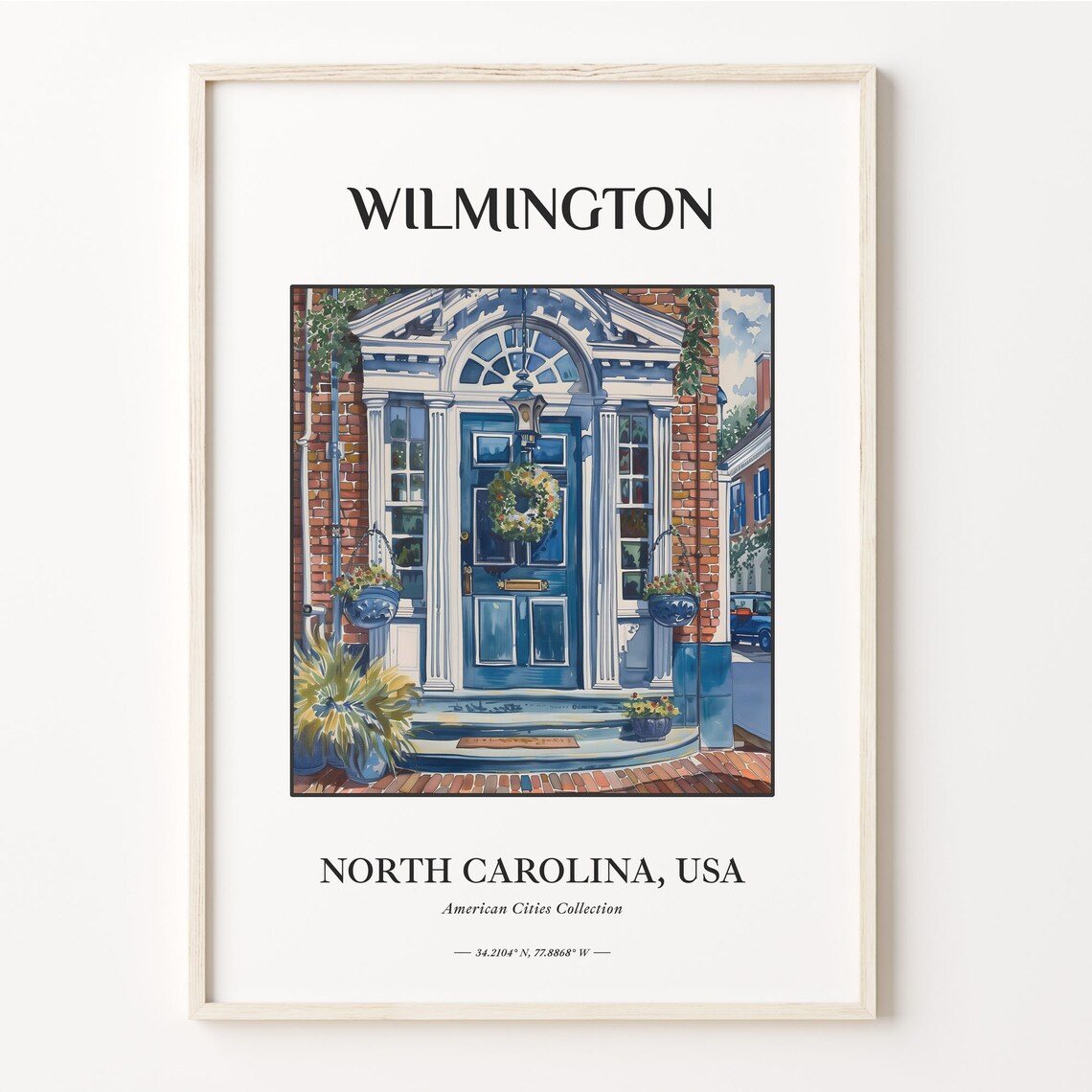 Wilmington North Carolina Colonial Door Watercolor City Poster