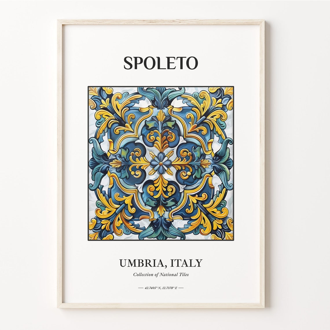 Spoleto Umbria Italy Blue Gold Maiolica Tile Home Decor Poster