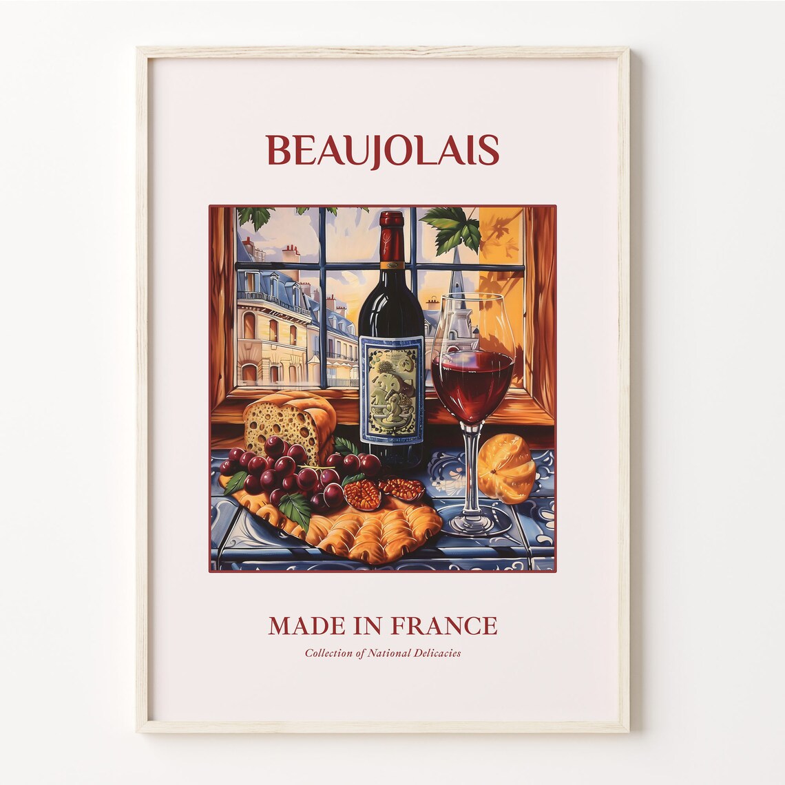 Beaujolais French Red Wine Paris Window Grapes Maiolica Poster