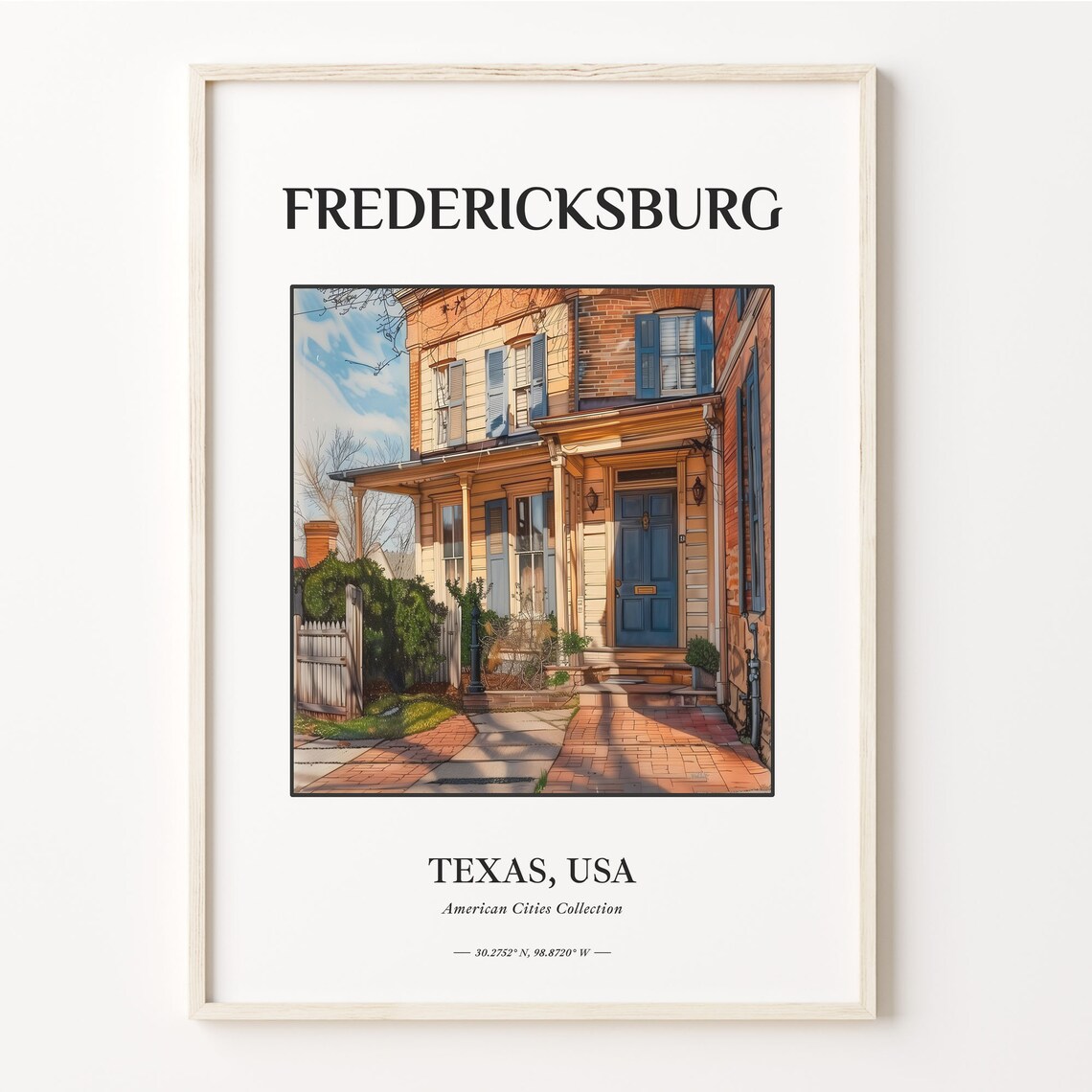 Fredericksburg Texas Watercolor Historic Brick House Door Poster