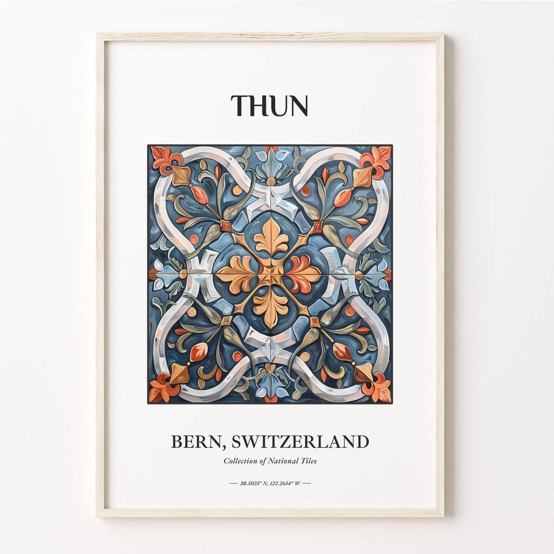 Thun Switzerland Interlaced Ribbon Slate Blue Orange Tile Poster
