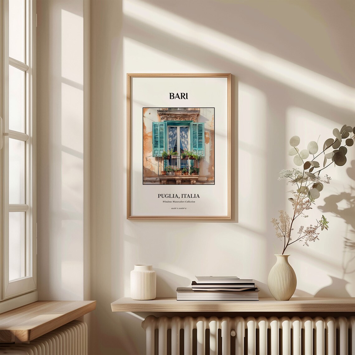 Bari Italy Puglia Watercolor Balcony Turquoise Shutters Art Poster - Image 3