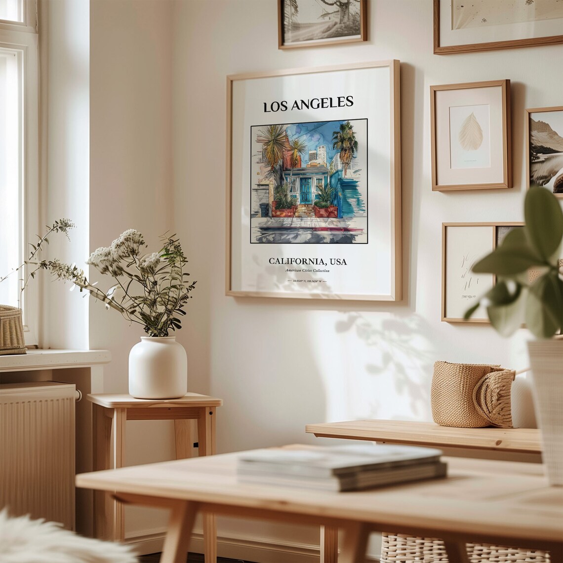 Los Angeles California Blue Door Street Watercolor Home Decor Poster - Image 2