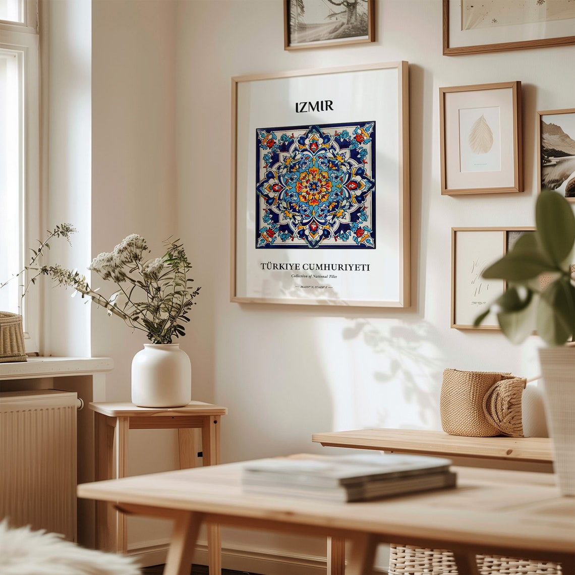 Izmir Turkiye Blue Orange Ottoman Style Tile Pattern Art Poster - Image 2