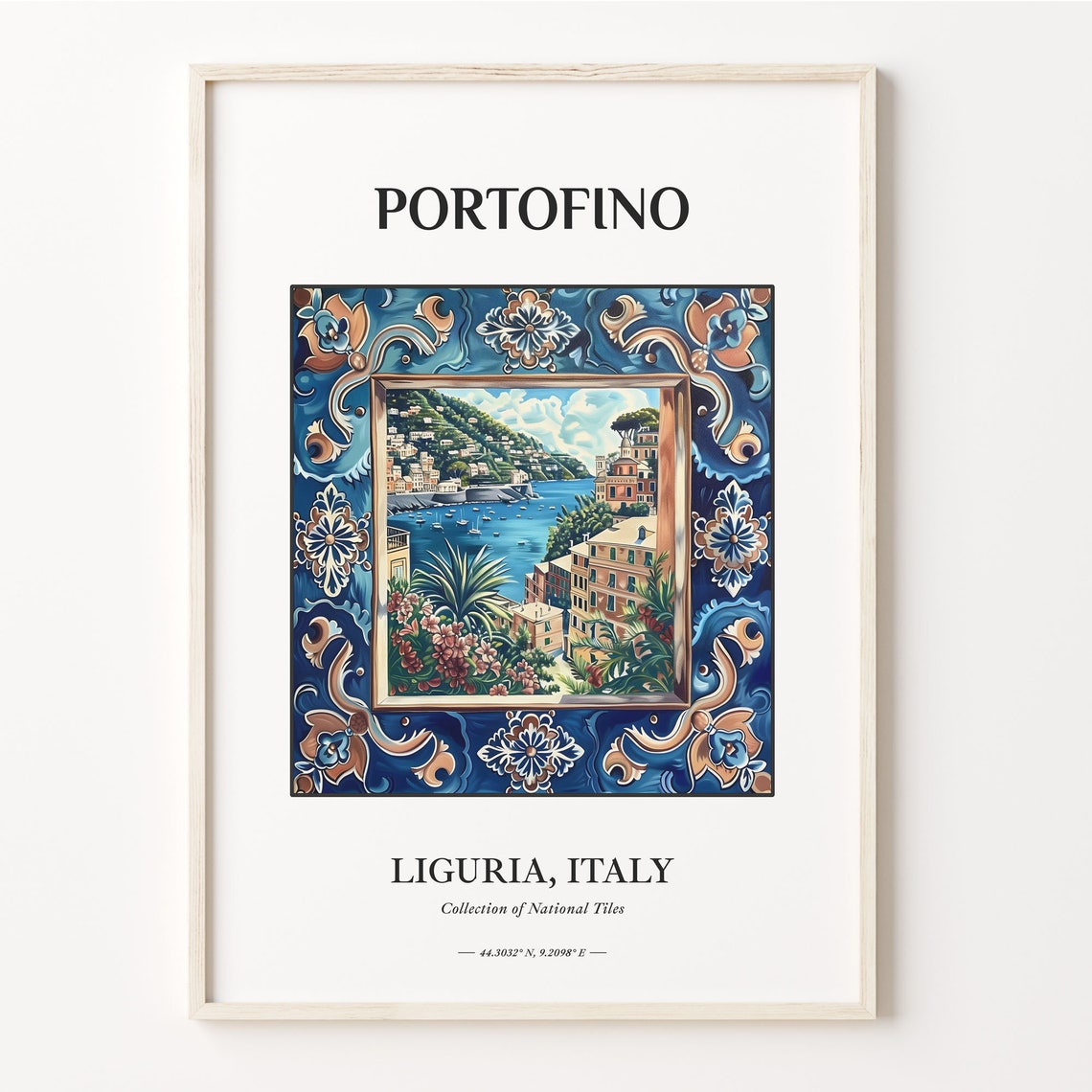 Portofino Liguria Italy Tile Art Harbor View Coastal Scene Poster