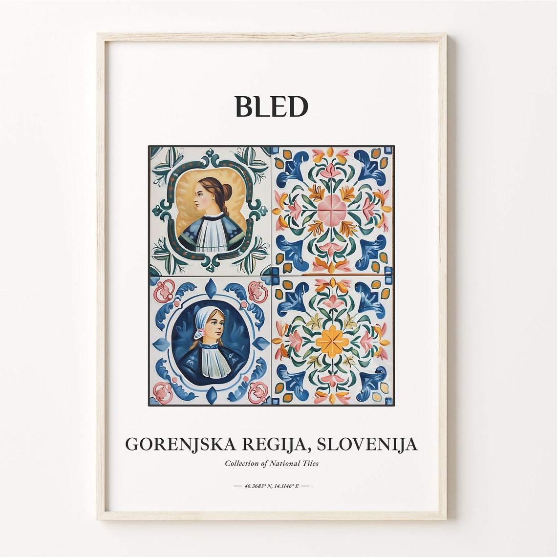 Bled Slovenia Folk Portrait Painted Tile Set Home Decor Poster