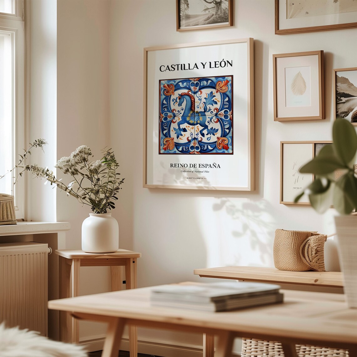 Castilla y Leon Spain Tile Poster with Blue Horse Folk Motif - Image 2