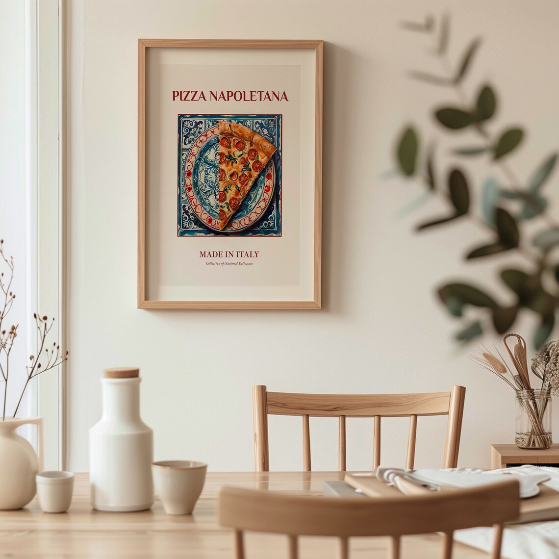Pizza Napoletana Italy Pepperoni Slice Maiolica Plate Kitchen Poster - Image 3