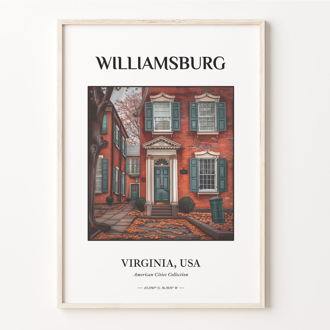 Williamsburg Virginia Colonial Brick Townhouse Autumn Leaves Print