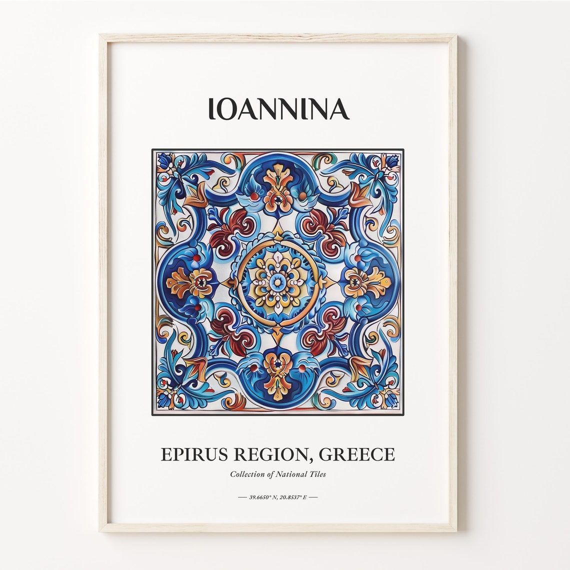 Ioannina Greece Epirus Blue Red Floral Medallion Tile Art Poster