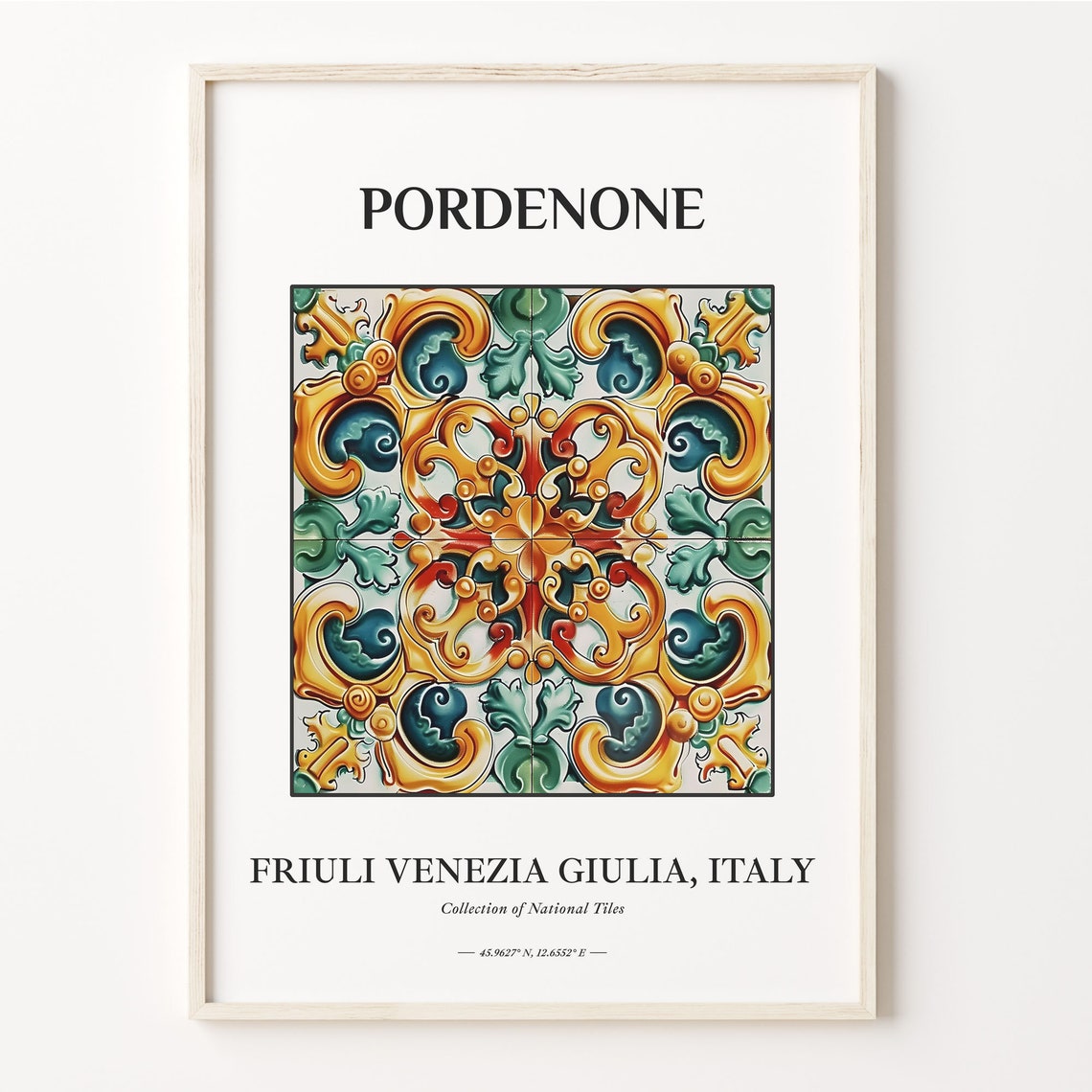Pordenone Italy Gold Green Red Radial Baroque Scroll Tile Poster
