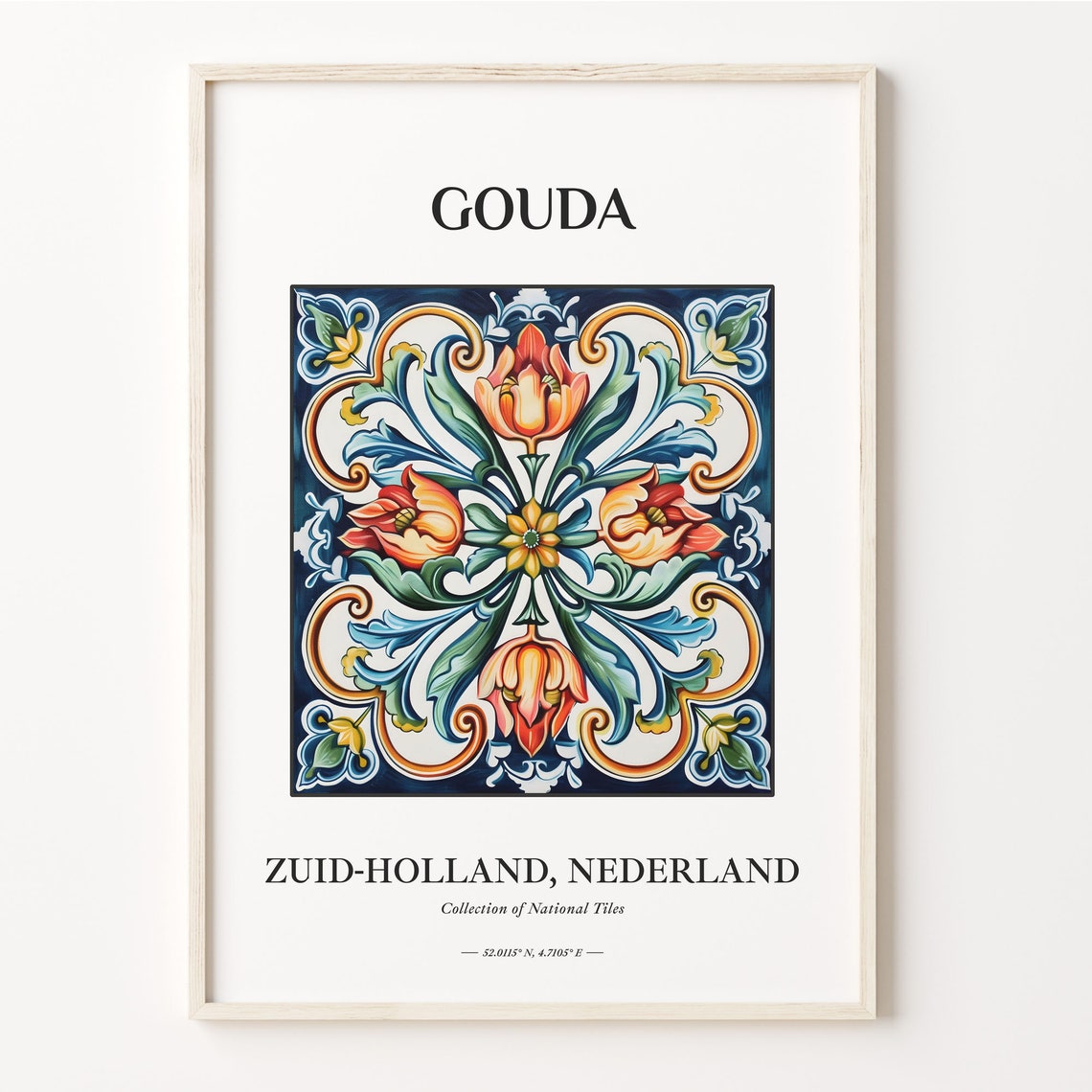 Gouda Netherlands Tulip Bloom Tile Pattern Home Decor Poster
