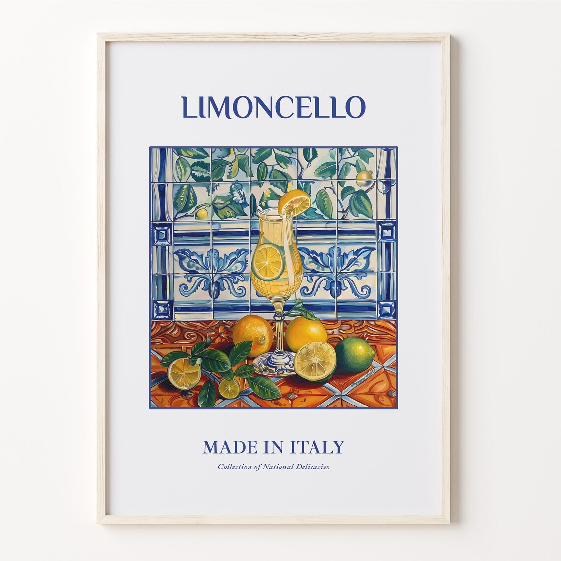 Limoncello Italy Lemon Maiolica Tile Cocktail Glass Kitchen Print