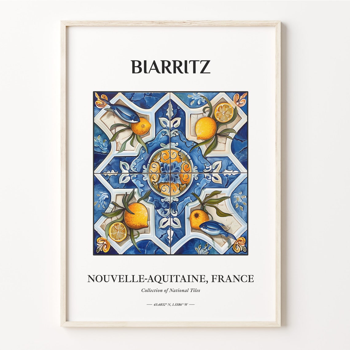 Biarritz France Lemon and Fish Coastal Tile Home Decor Poster
