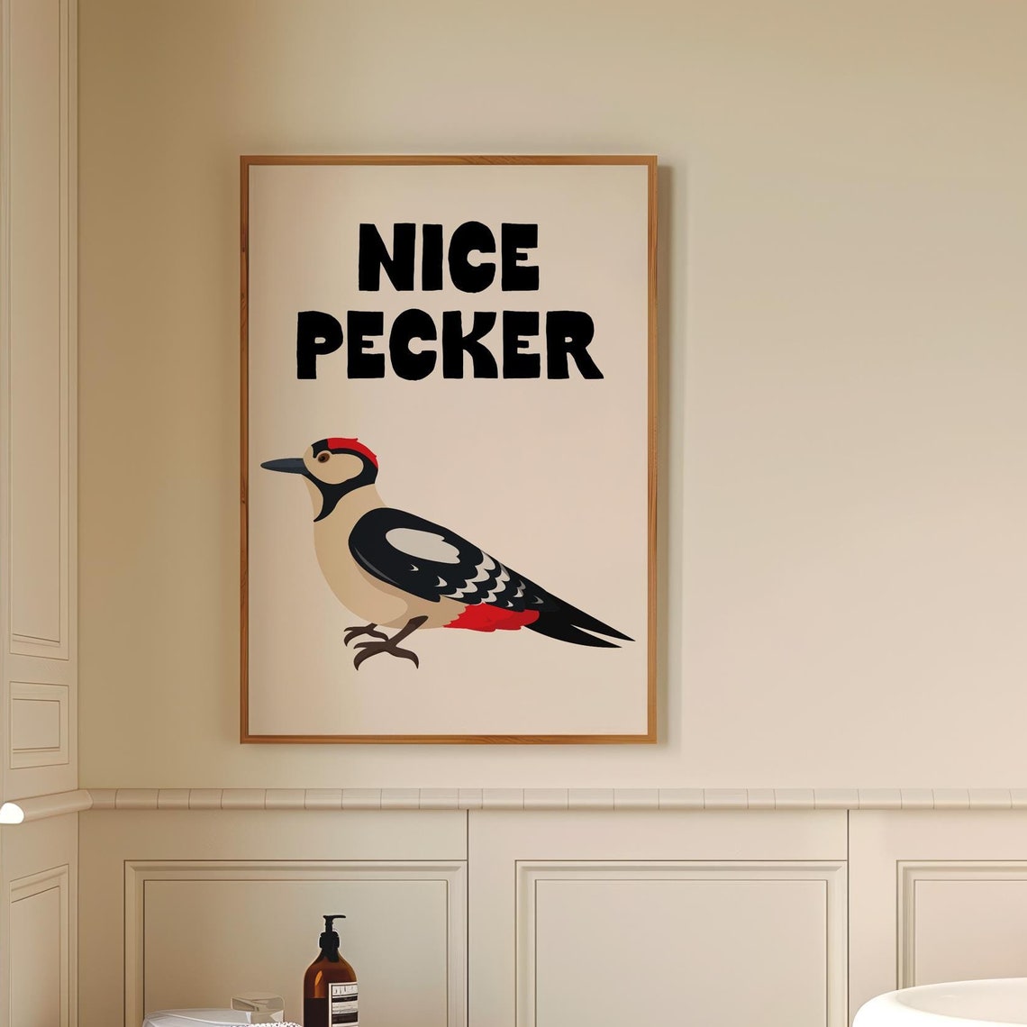 Nice Pecker Funny Woodpecker Bird Humor Pun Bathroom Wall Poster - Image 2