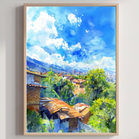 Medellin Colombia Watercolor South America Travel Poster