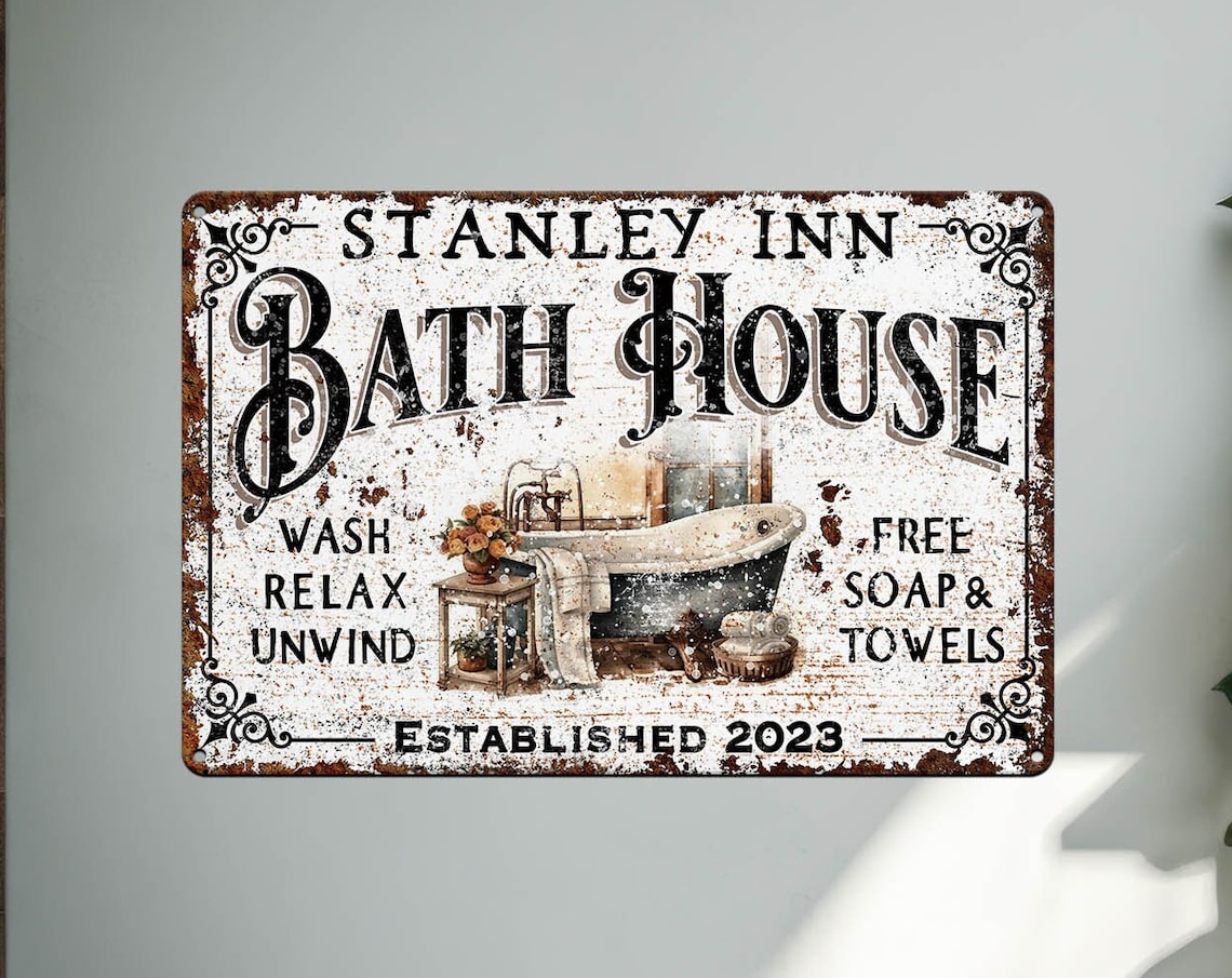 Custom Bath House Metal Bathroom Sign, Rustic Decor - Image 2