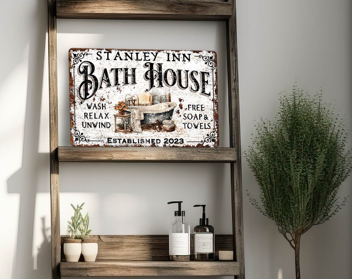 Custom Bath House Metal Bathroom Sign, Rustic Decor - Image 4