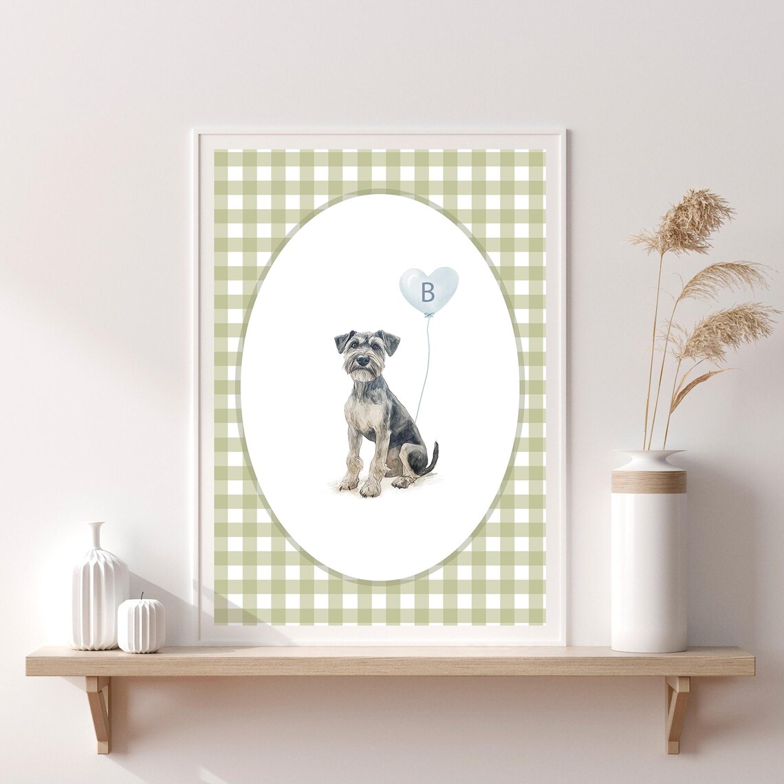 Schnauzer with Blue Heart Balloon Initial Custom Pet Portrait Poster - Image 4