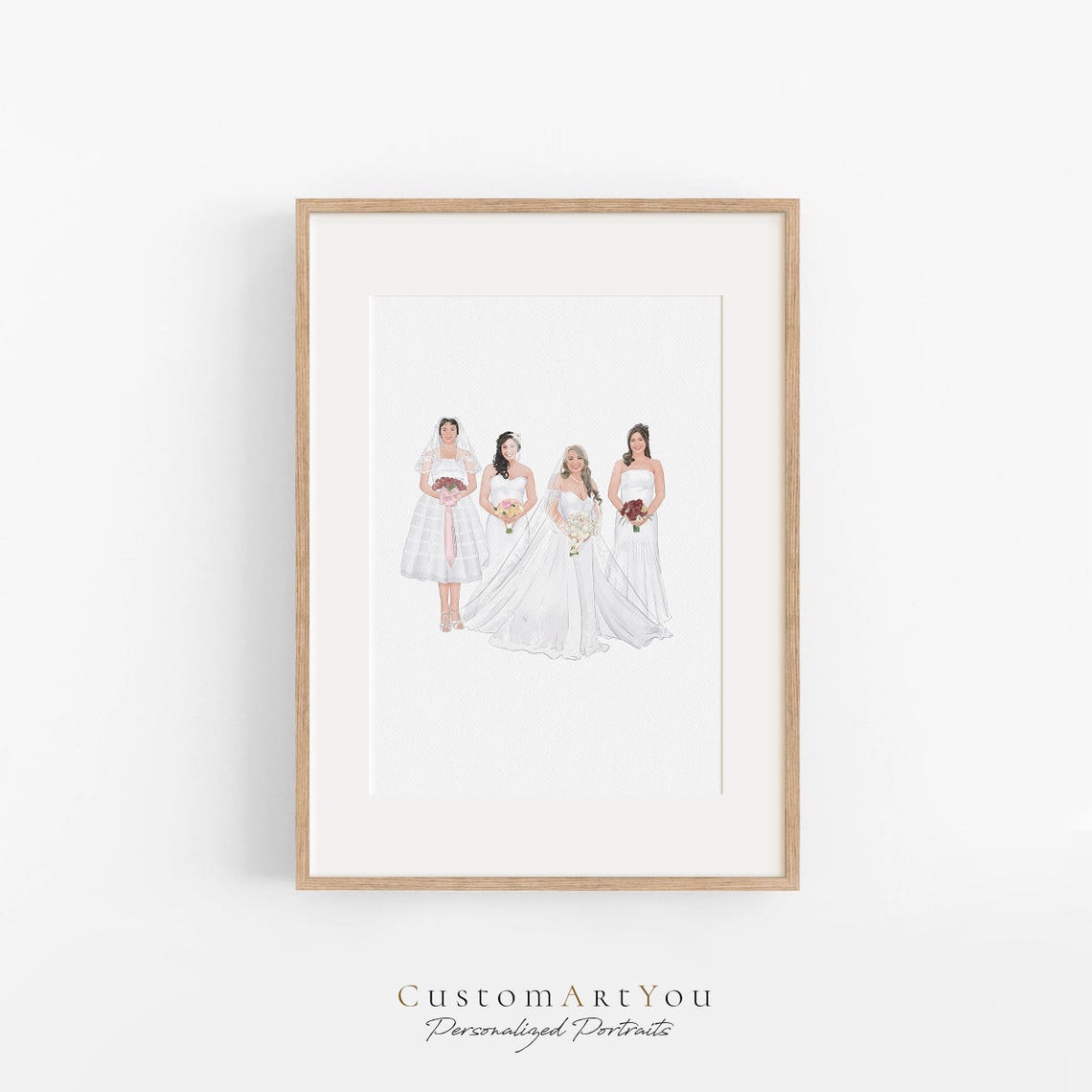 Custom Generational Brides Watercolor Portrait Three Generations Art Poster - Image 2