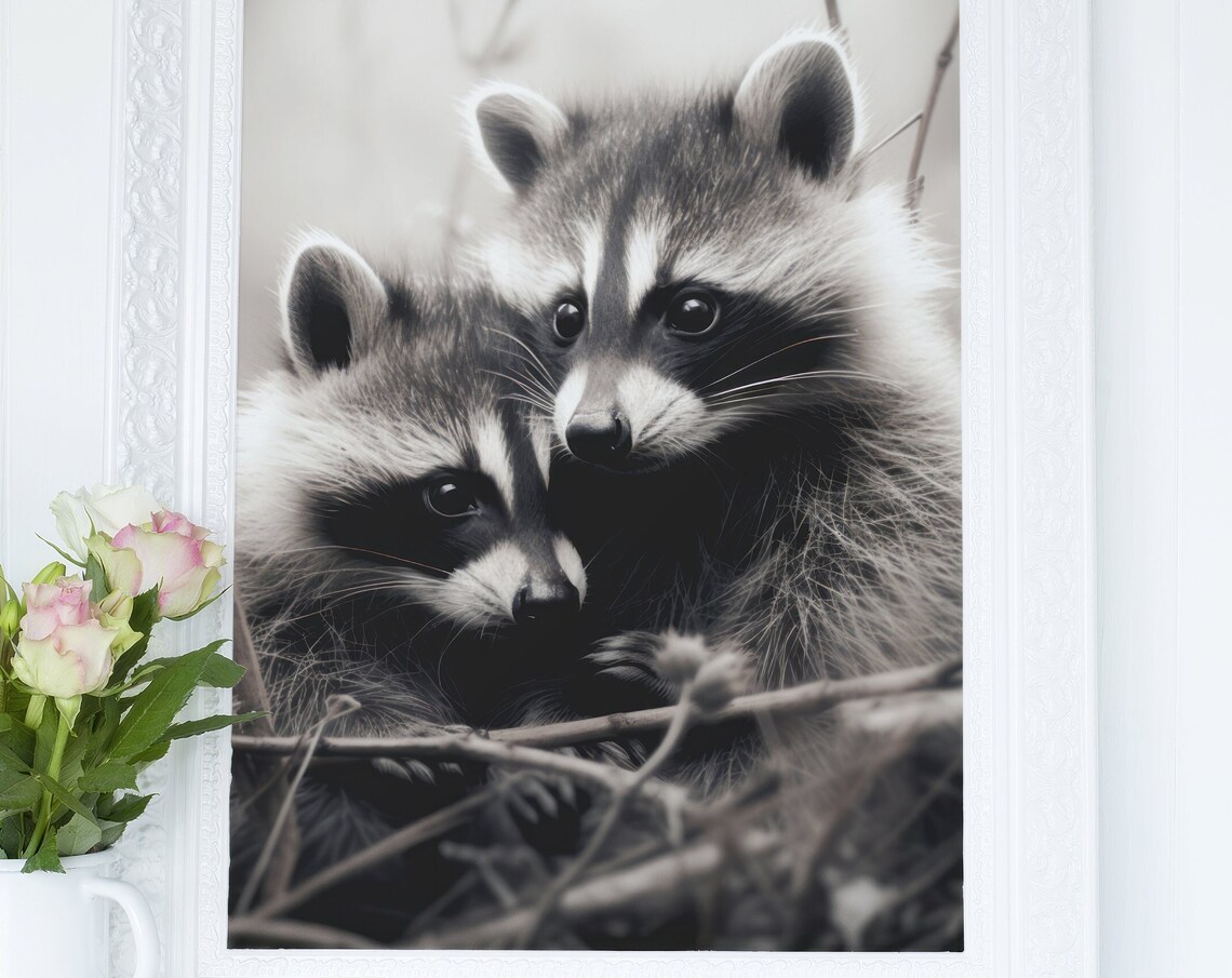 Raccoon Couple, Cute Animal Poster for Nursery